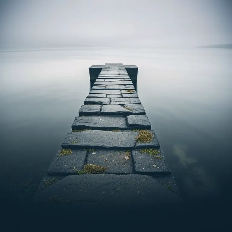 A stone jetty on a cold morning